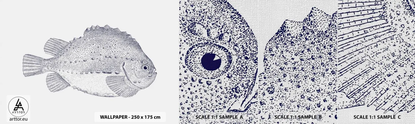 Prøve Fototapet Premium Canvas - Til naturforskerens album - Fisk, Maritime, Ocean - 100x30 cm