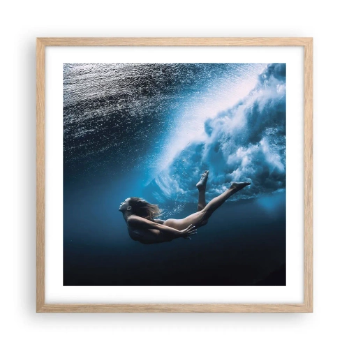 Plakat i ramme af lyst egetræ - Den moderne havfrue - 50x50 cm