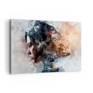 Lærredstryk - Billede på lærred - Historien om en pige med en by i baggrunden - 120x80 cm