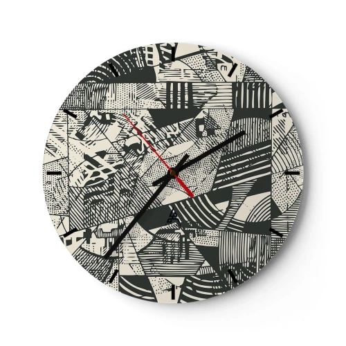 Vægur, Uret - Geometrisk abstrakt mønster i grafisk stil - 30x30cm - Nutidens dynamik - Moderne vægdekoration til stue, køkken og soveværelse ARTTOR