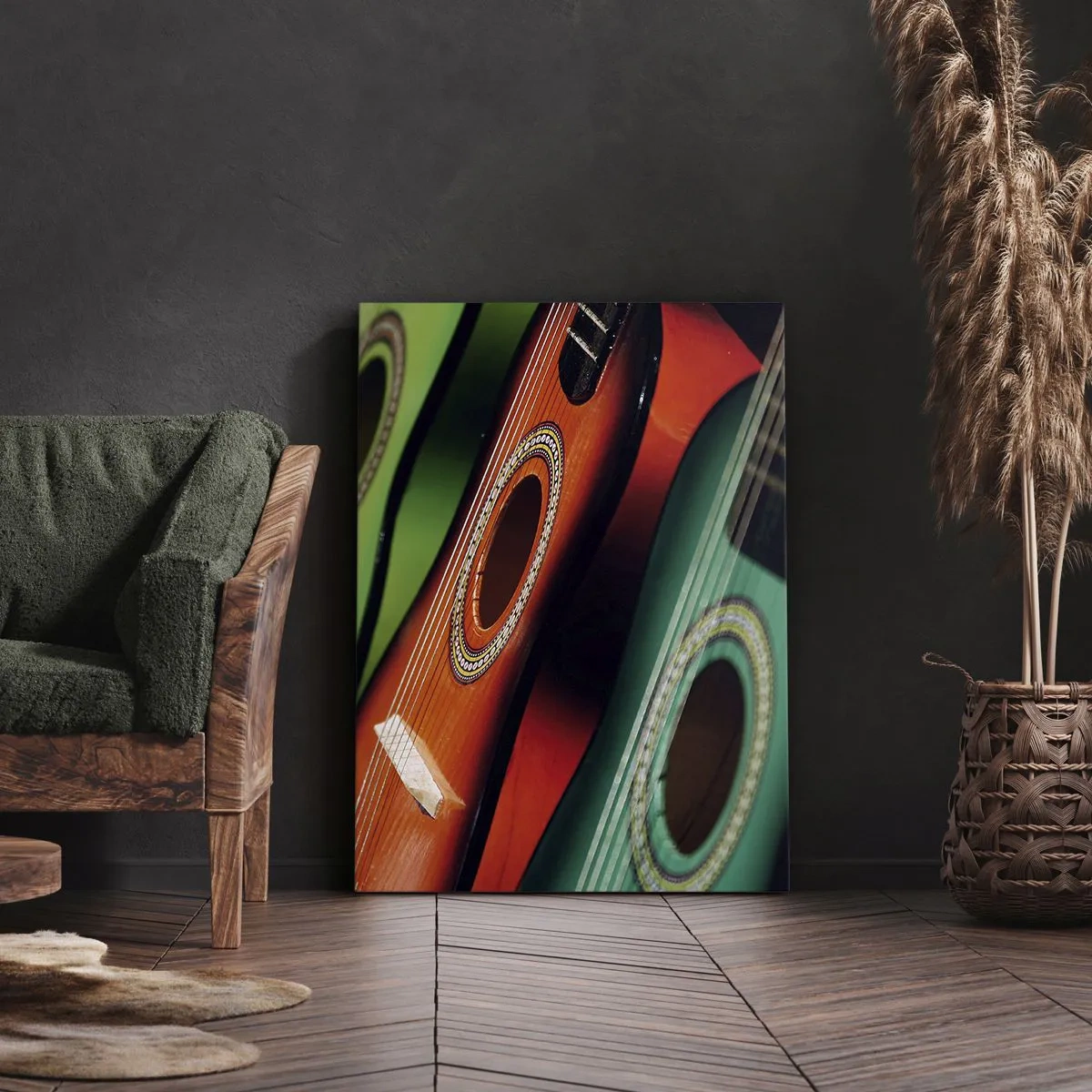 Lærredstryk - Billede på lærred - Guitaren har mange farver - 65x120 cm