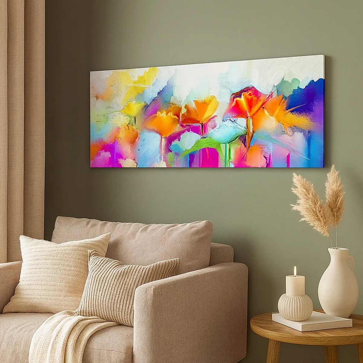 Lærredstryk - Billede på lærred - Regnbuen i blomstring - 30x30 cm