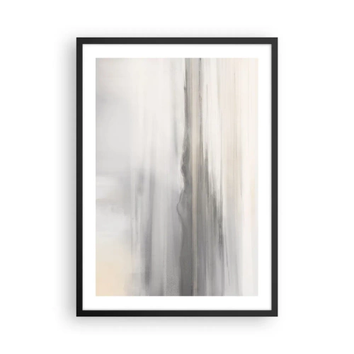 Plakat i sort ramme - Diskrete lodrette striber i nuancer af grå og beige - 50x70cm - En tankevækkende afstand - Moderne vægdekoration til stue og soveværelse ARTTOR