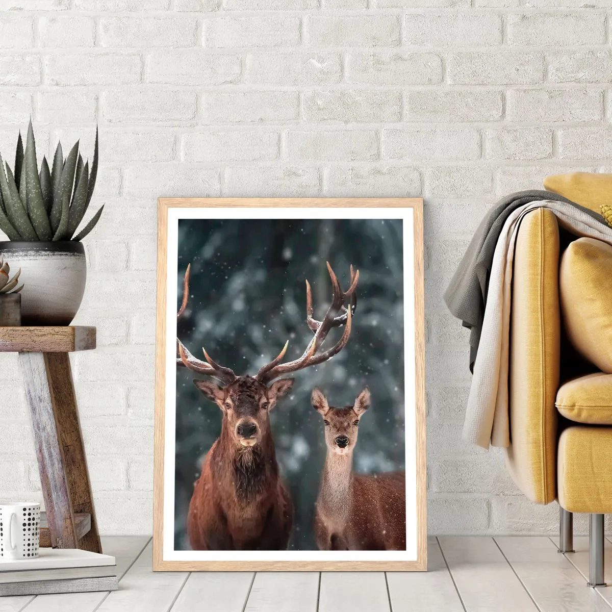 Plakat i ramme af lyst egetræ - Skovens herre og hans kone - 30x40 cm