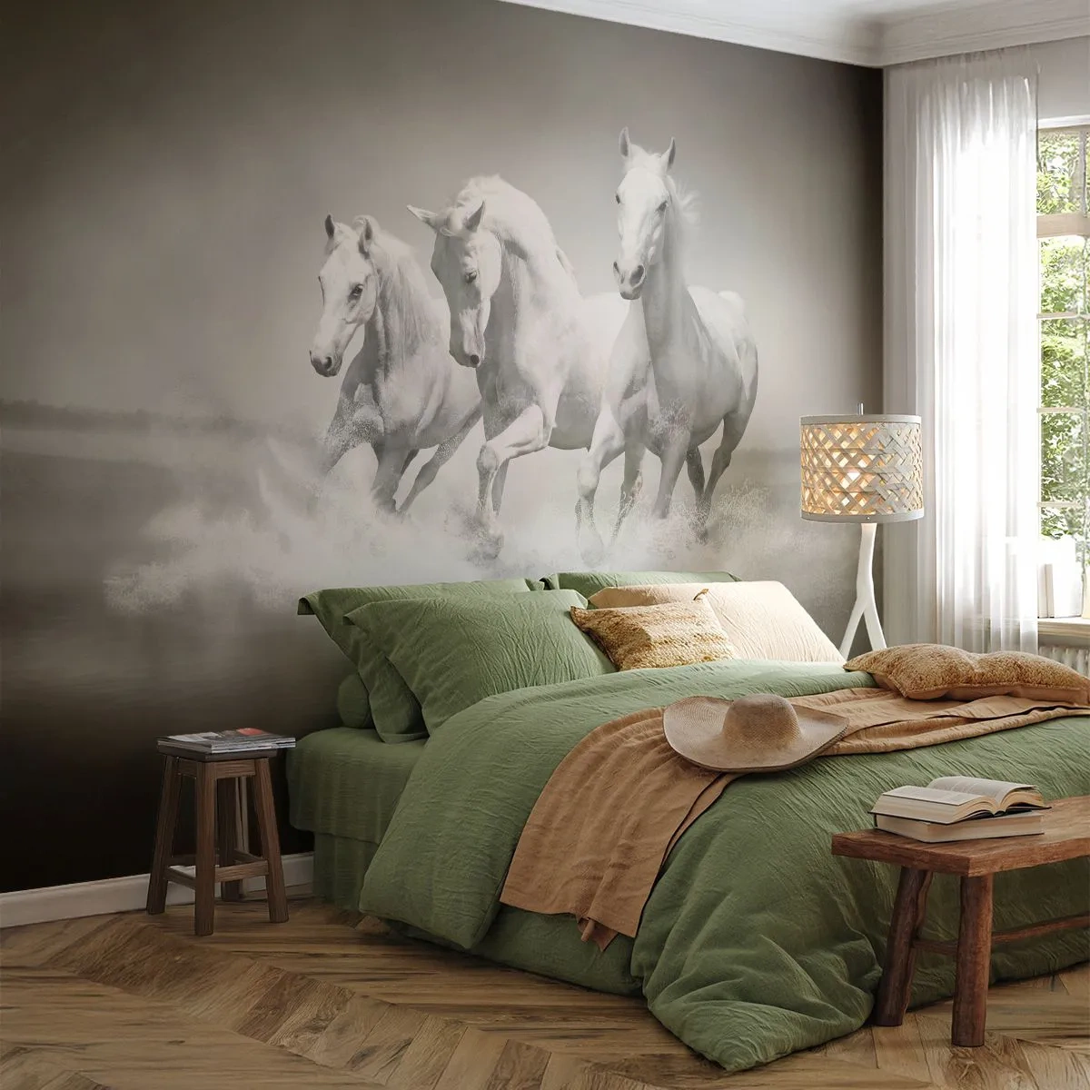 Fototapet Selvklæbende Deluxe Sticker - Hvid galskab - Dyr, Heste, Natur - 150x105 cm