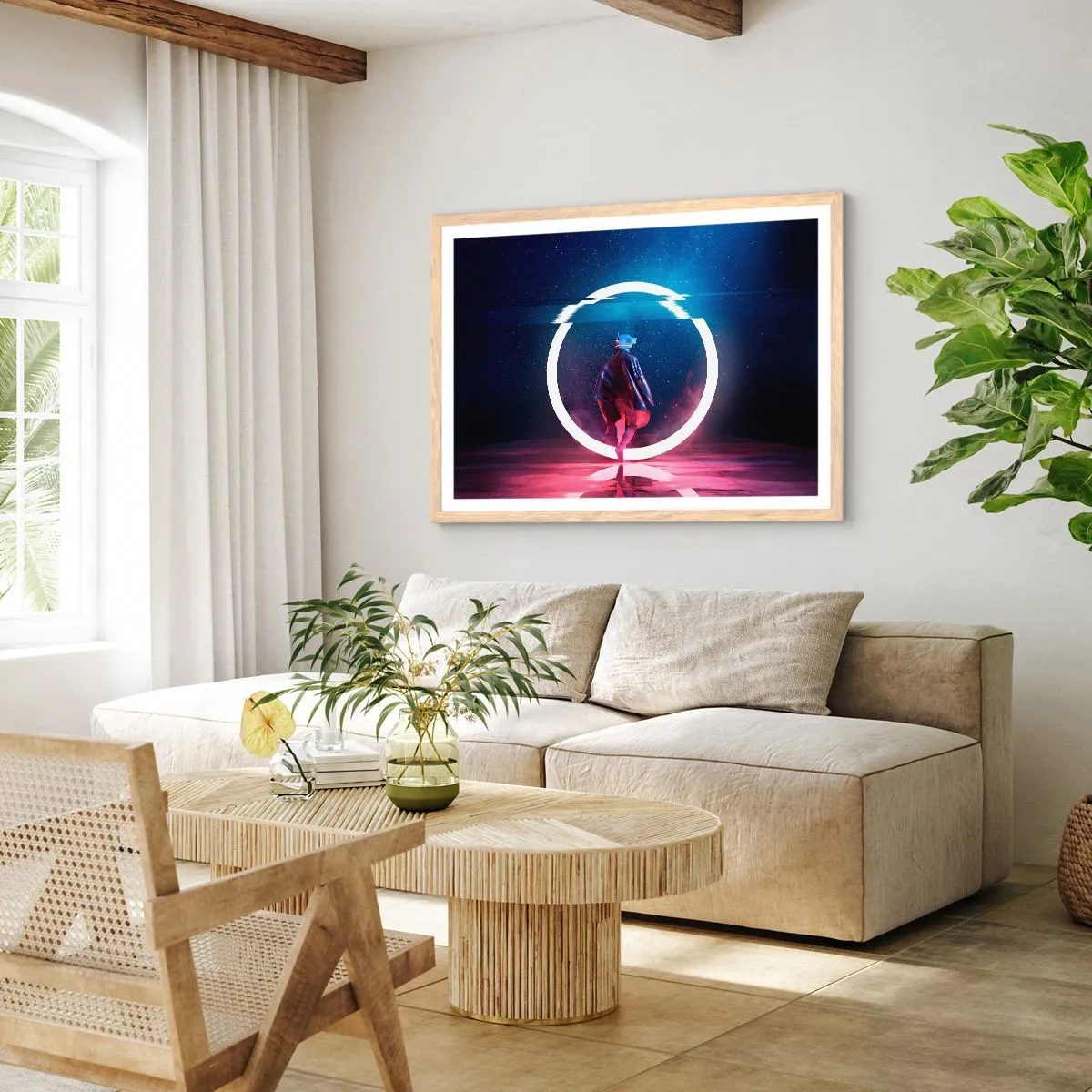 Plakat i ramme af lyst egetræ - Mellem verdener - 40x30 cm