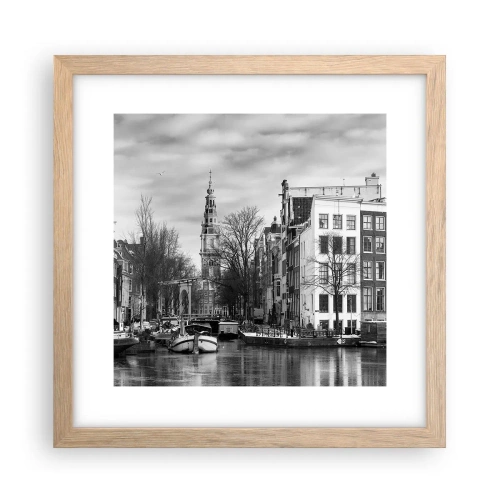 Plakat i ramme af lyst egetræ - Amsterdam stemning - 30x30 cm