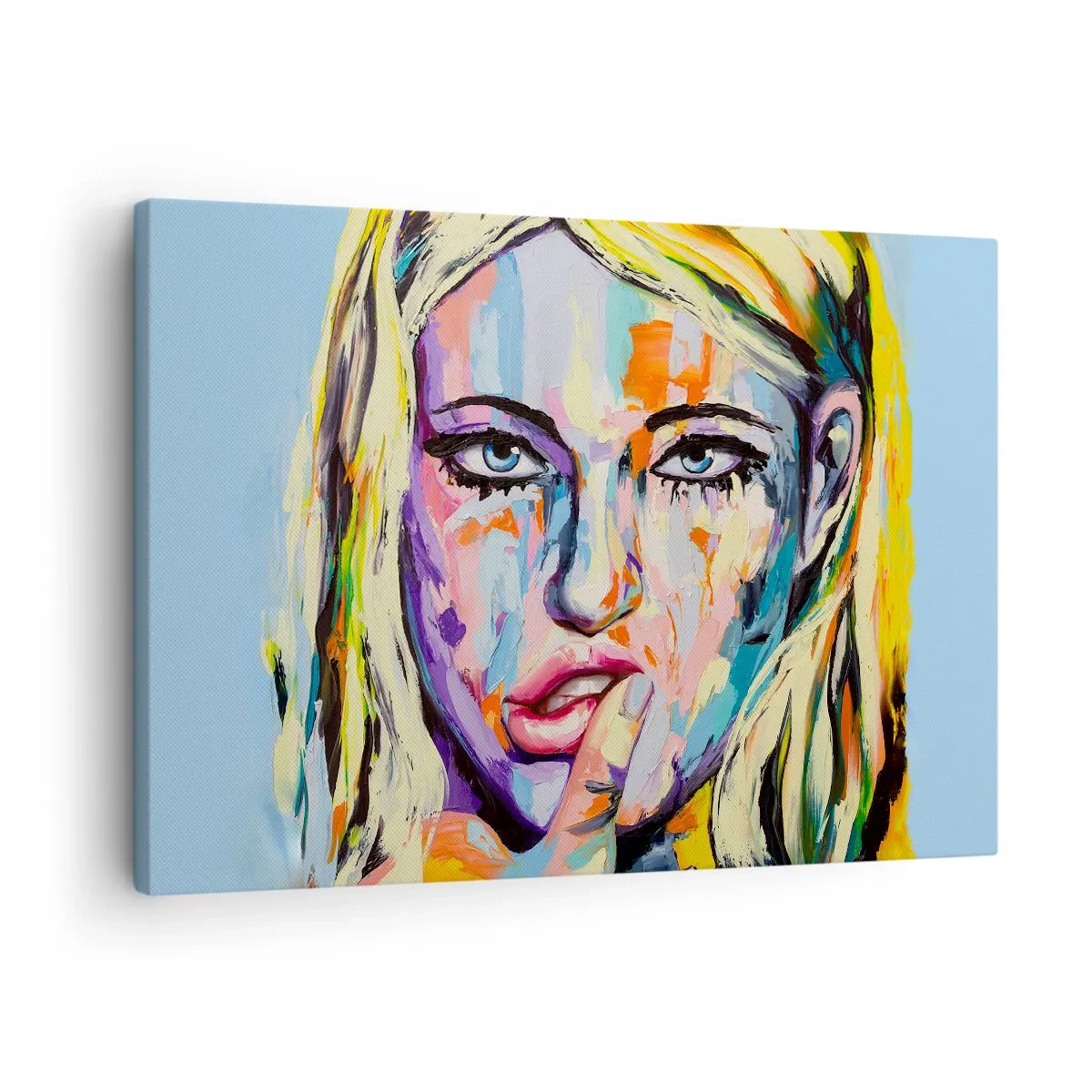 Lærredstryk - Billede på lærred - Farverigt portræt af en kvinde i abstrakt stil - 70x50cm - Se hende lige i øjnene - Moderne vægdekoration til stue og soveværelse ARTTOR