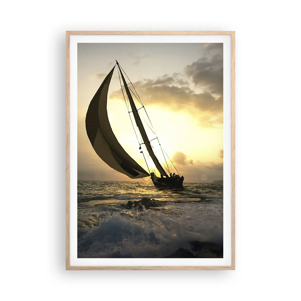 Plakat i ramme af lyst egetræ - I medvind og modvind - 70x100 cm