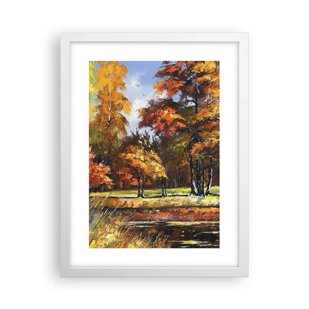 Plakat i hvid ramme - Landskab i guld og bronze - 30x40 cm