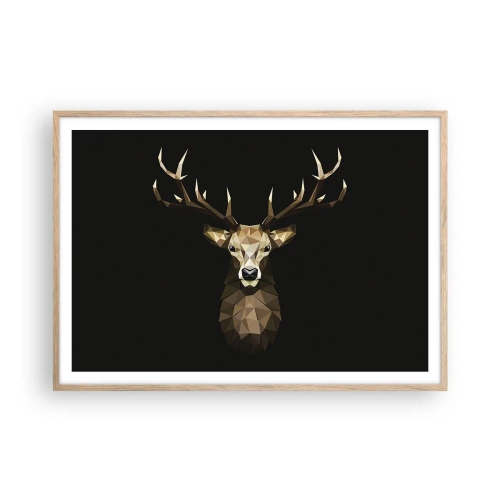 Plakat i ramme af lyst egetræ - Kubistisk hjort - 100x70 cm