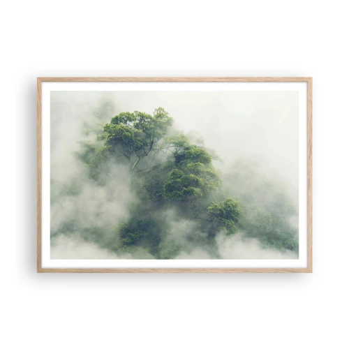 Plakat i ramme af lyst egetræ - Pakket ind i tåge - 100x70 cm