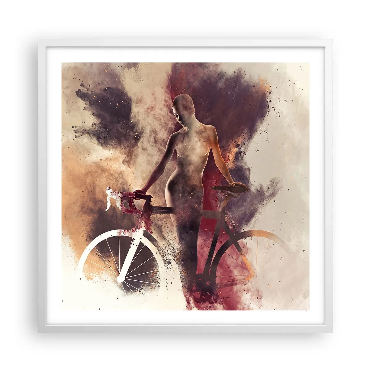 Plakat i hvid ramme - I marmor former den cyklende sjæl - 60x60 cm