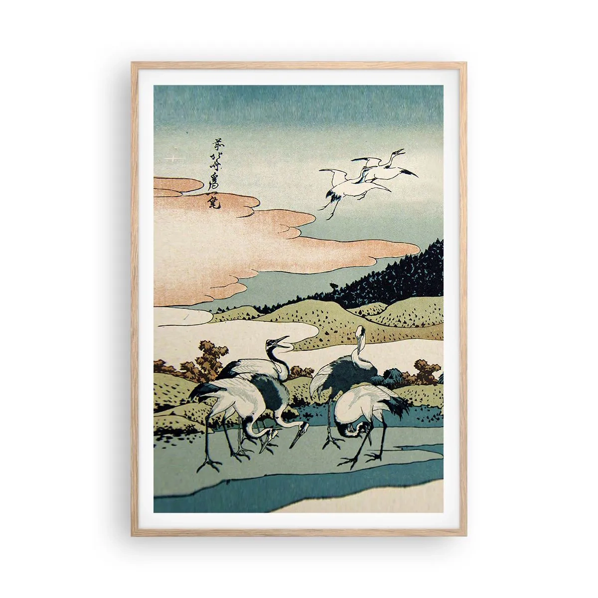 Plakat i ramme af lyst egetræ - I japansk ånd - 70x100 cm