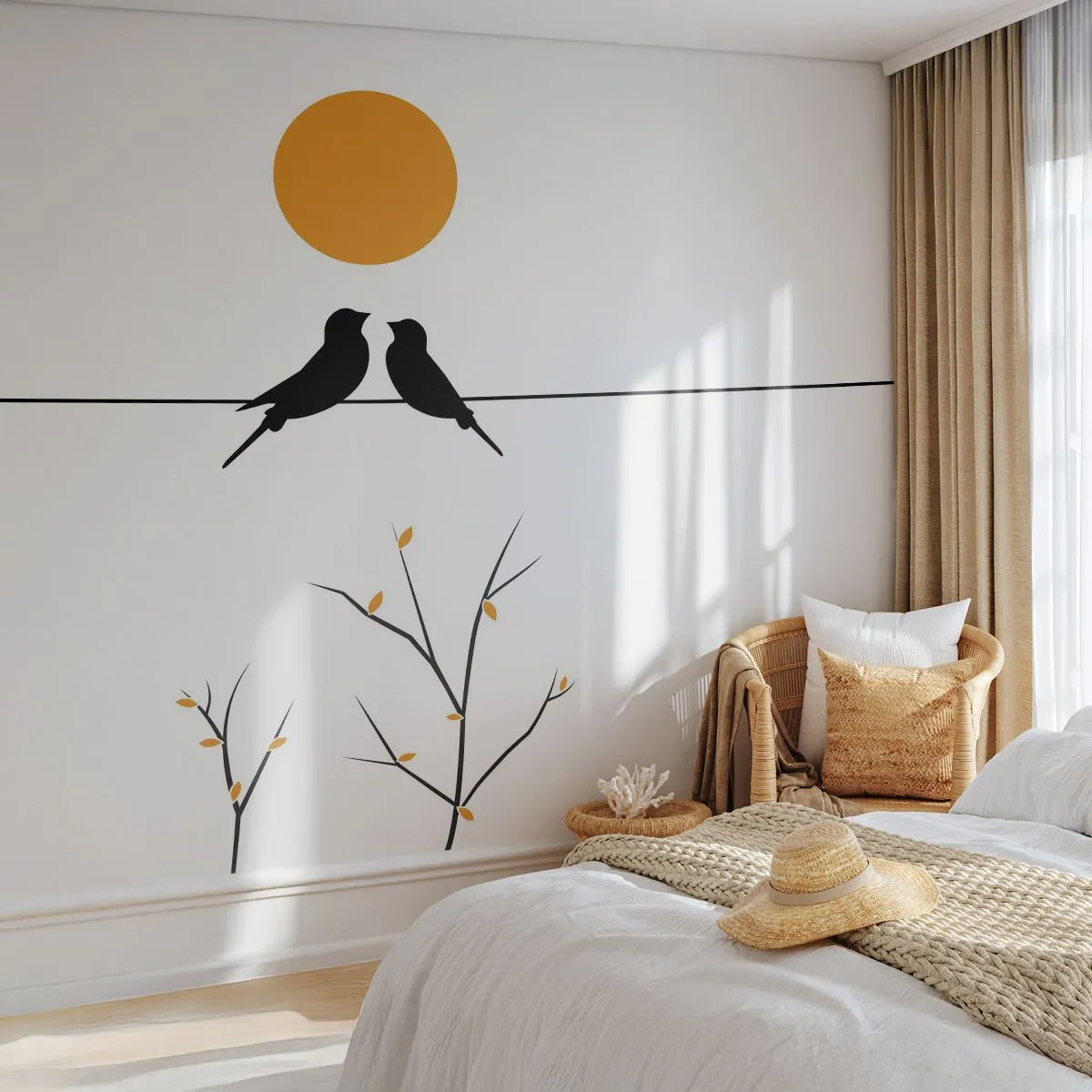 Fototapet Premium Canvas - Nattergal - Abstraktion, Fugle, Grafik - 250x175 cm