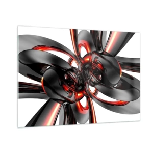 Billede på glas - Bevægelse i grafit og rød - 100x70 cm