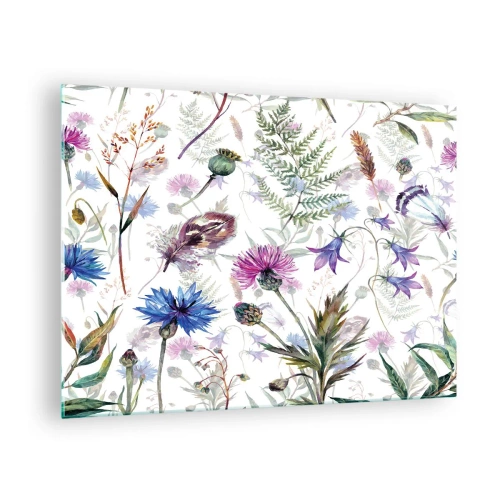 Billede på glas - Tegninger af vilde blomster og blade på en lys baggrund - 70x50cm - Polsk herbarium - Moderne vægdekoration til stue og soveværelse ARTTOR