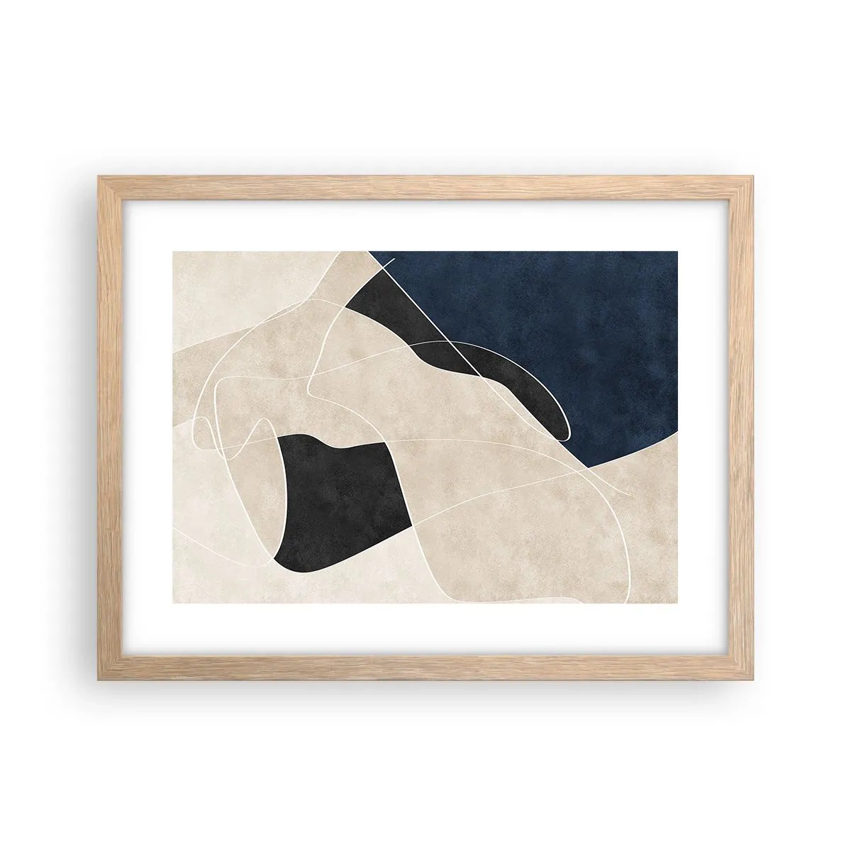 Plakat i ramme af lyst egetræ - Abstrakt komposition - kontrast af farver - 40x30 cm