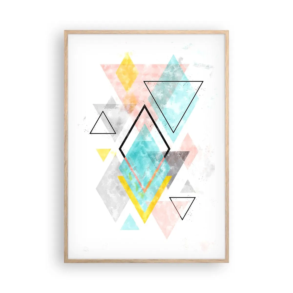 Plakat i ramme af lyst egetræ - Geometrisk leg - 70x100 cm