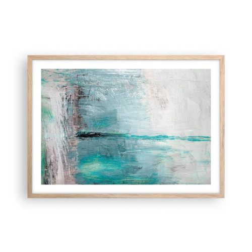 Plakat i ramme af lyst egetræ - Horisontalt med blå farve - 70x50 cm
