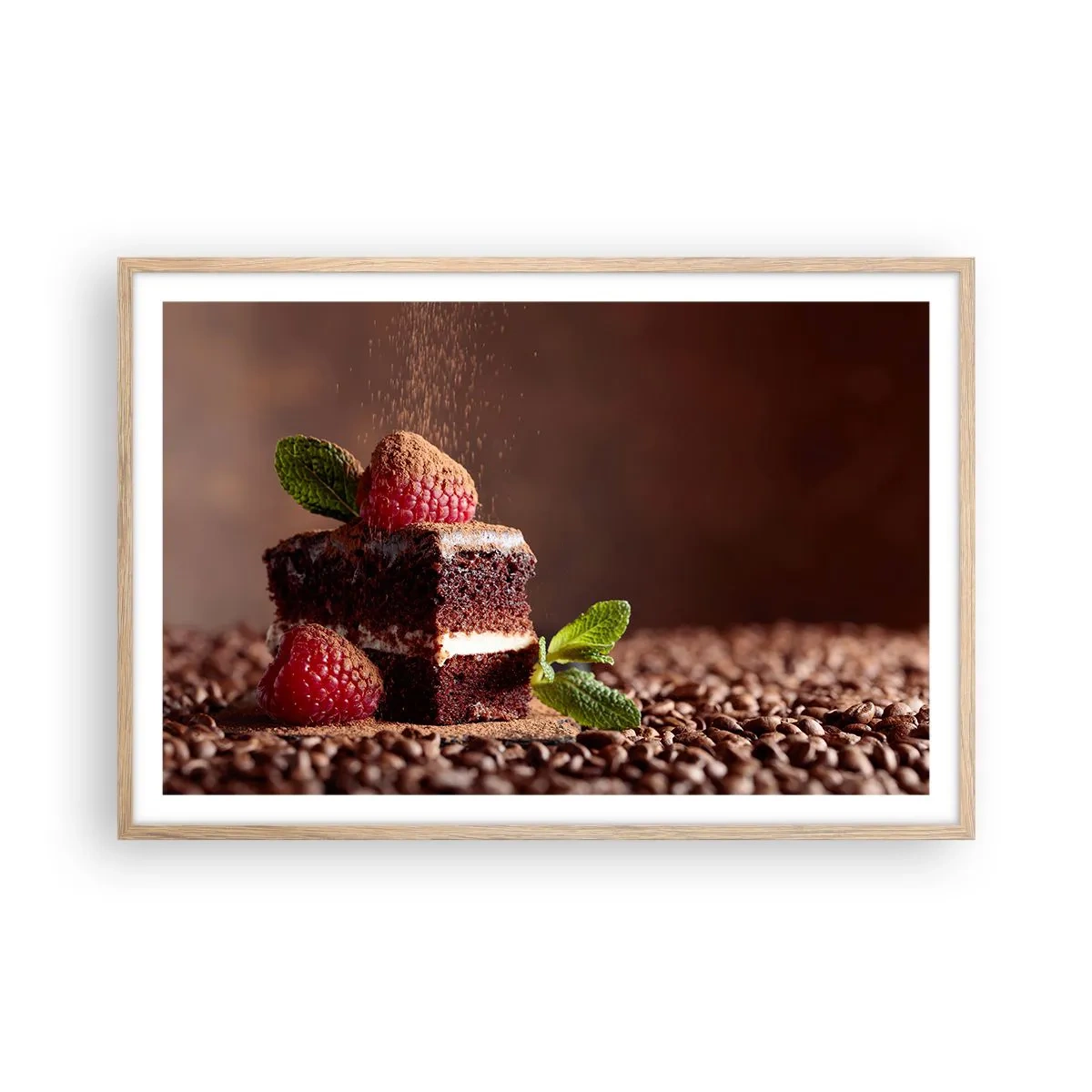 Plakat i ramme af lyst egetræ - Livet er sødt - 91x61 cm
