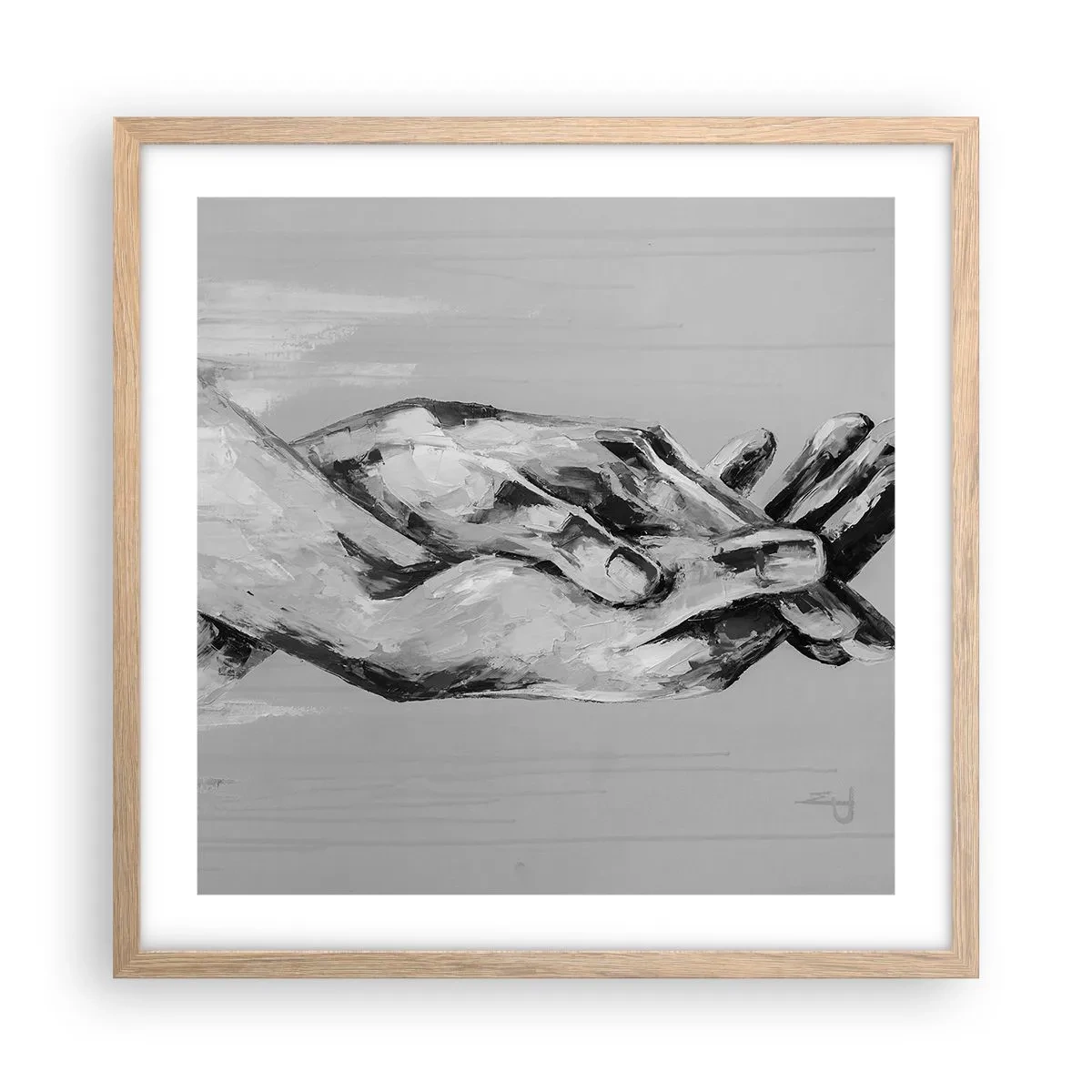 Plakat i ramme af lyst egetræ - Begyndelsen ... - 50x50 cm