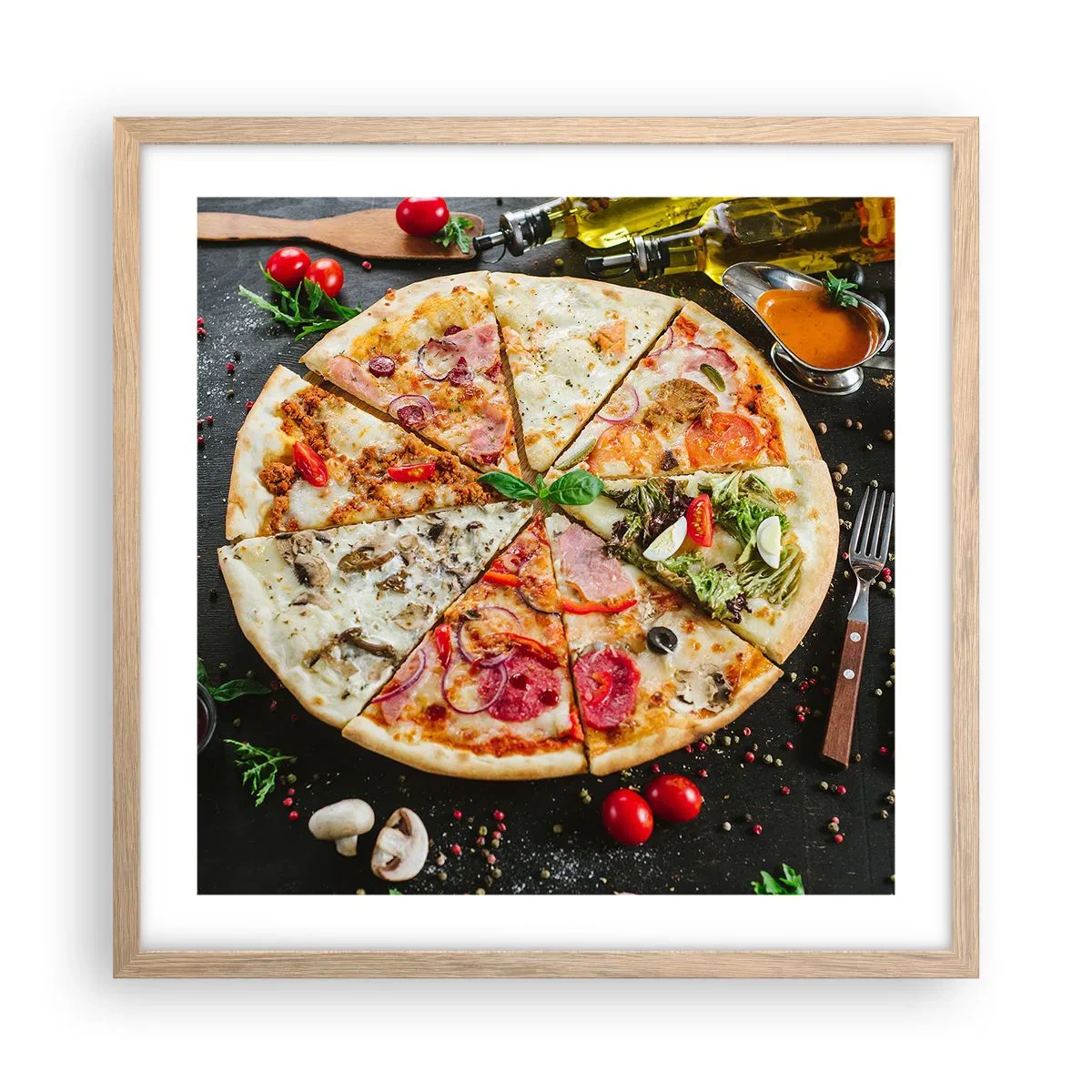 Plakat i ramme af lyst egetræ - Et udvalg af smagsvarianter - 50x50 cm