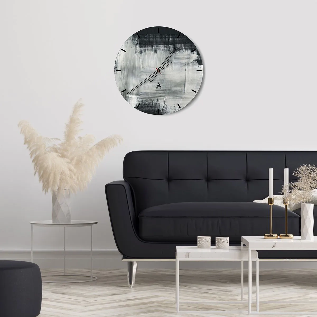 Vægur, Uret - Abstrakt mønster i sorte og hvide nuancer - 30x30cm - Vævet af det lodrette og det vandrette - Moderne vægdekoration til stue, køkken og soveværelse ARTTOR