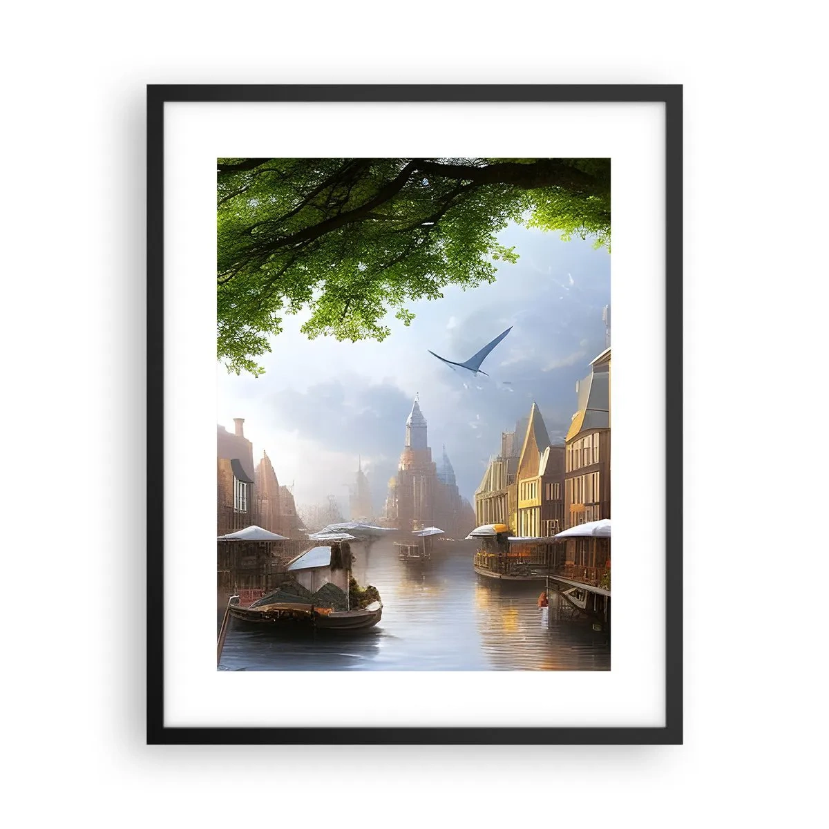 Plakat i sort ramme - Hollandsk bybillede - 40x50 cm