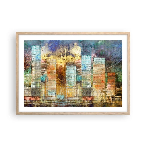 Plakat i ramme af lyst egetræ - Solrig metropol - 70x50 cm