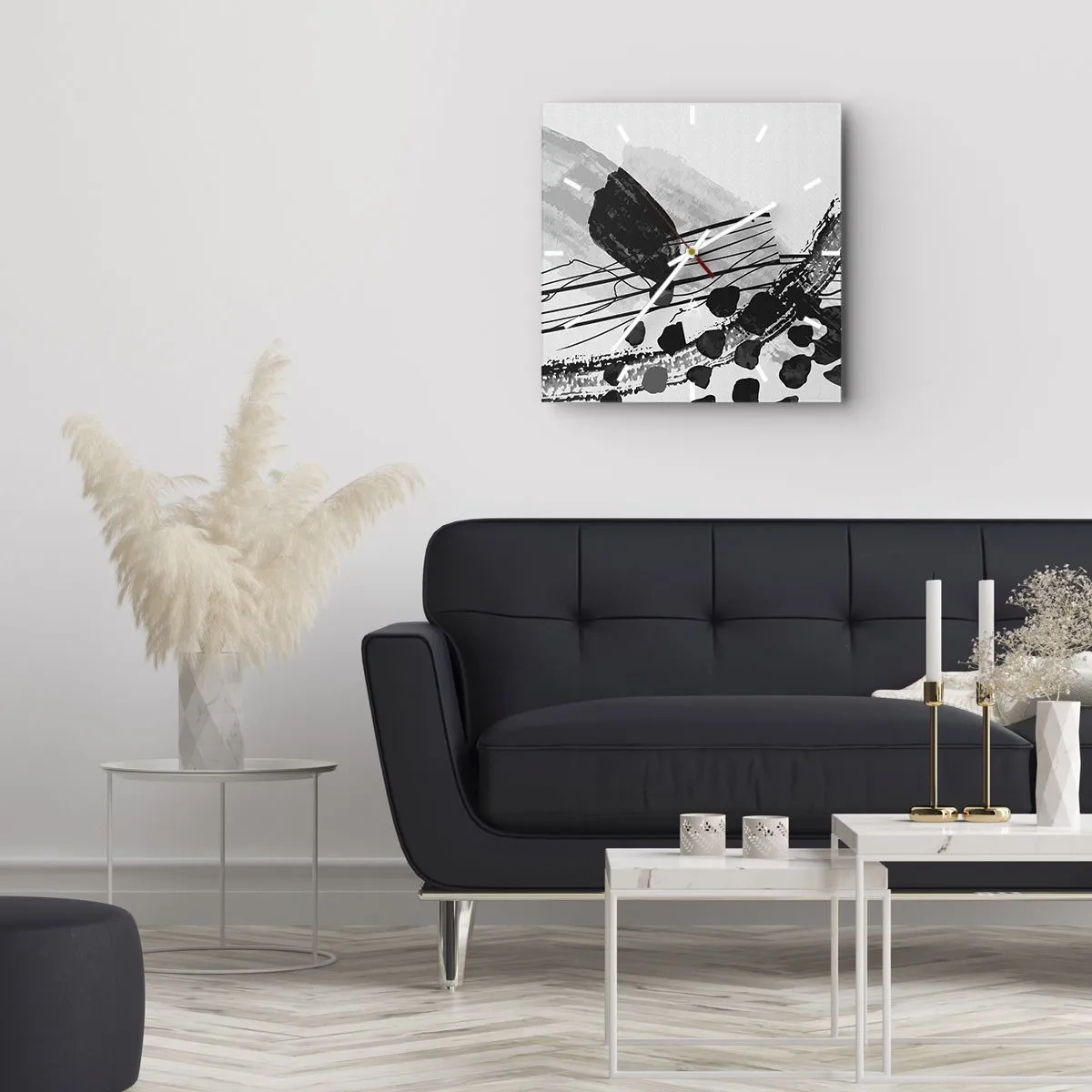 Vægur, Uret - Sort og hvid organisk abstraktion - 40x40 cm