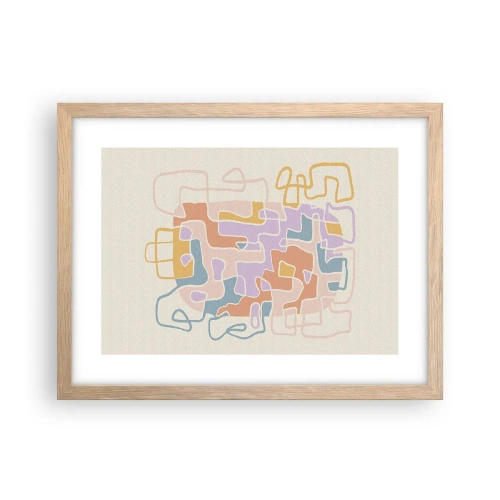 Plakat i ramme af lyst egetræ - Labyrint - et glædeligt eventyr - 40x30 cm