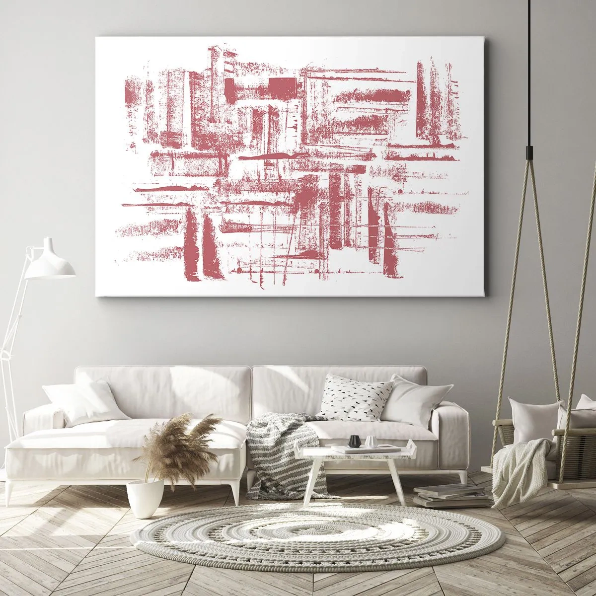 Lærredstryk - Billede på lærred - Abstrakte lyserøde teksturer på hvid baggrund - 70x50cm - Rød by - Moderne vægdekoration til stue og soveværelse ARTTOR