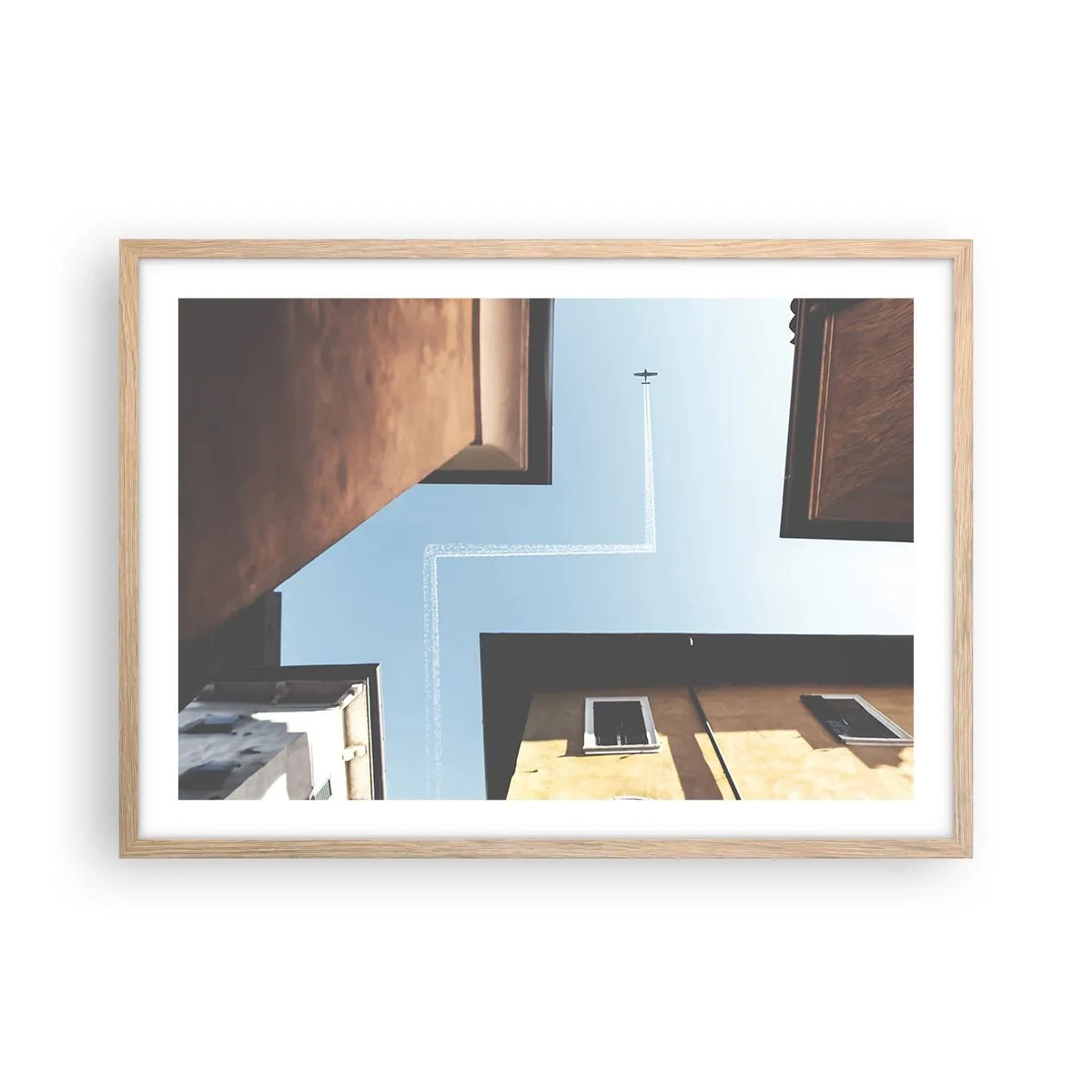 Plakat i ramme af lyst egetræ - Over den urbane labyrint - 70x50 cm