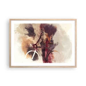 Plakat i ramme af lyst egetræ - I marmor former den cyklende sjæl - 70x50 cm