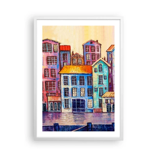 Plakat i hvid ramme - En by som et eventyr - 50x70 cm