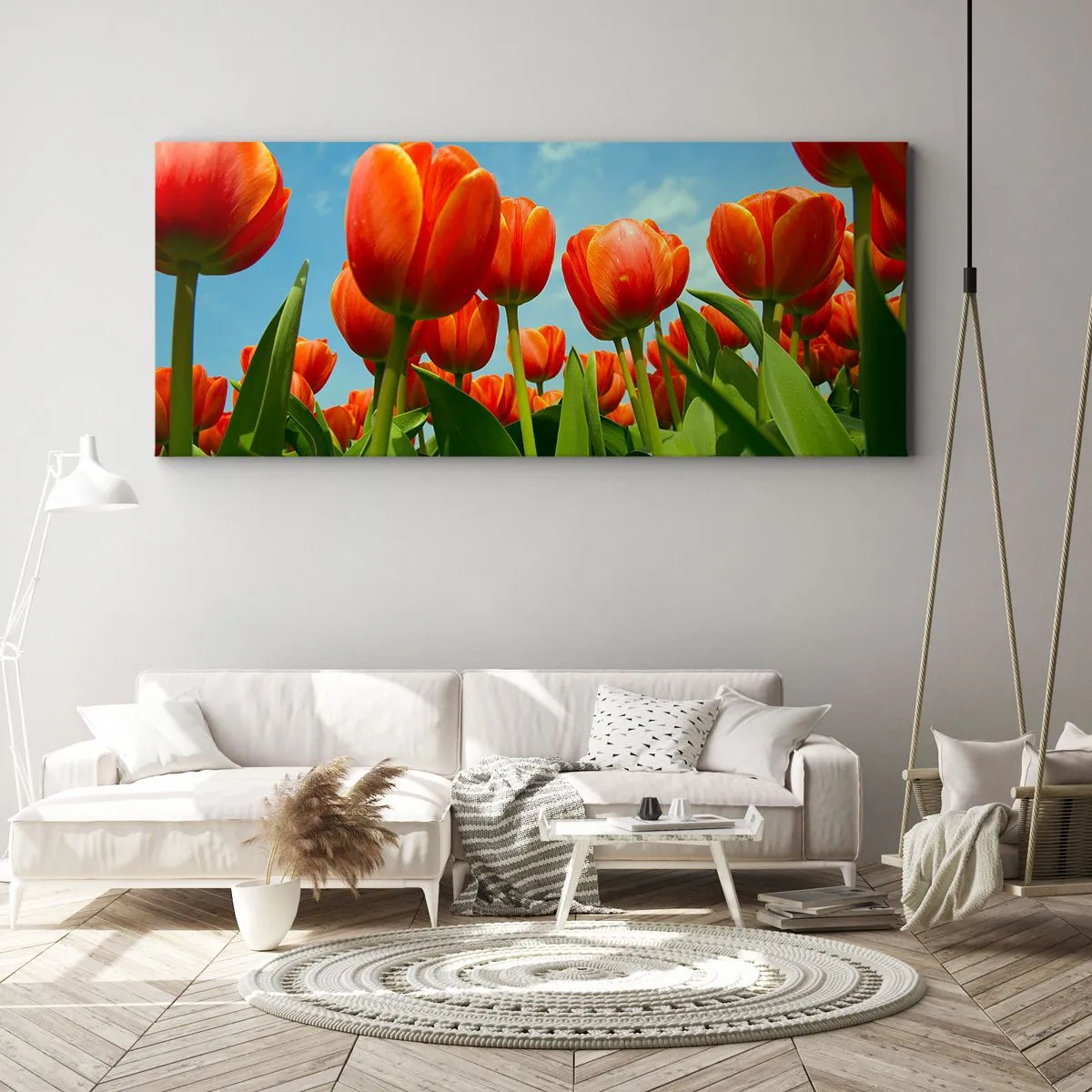 Lærredstryk - Billede på lærred - Bortset fra den blå himmel behøver de intet i livet - 140x50 cm