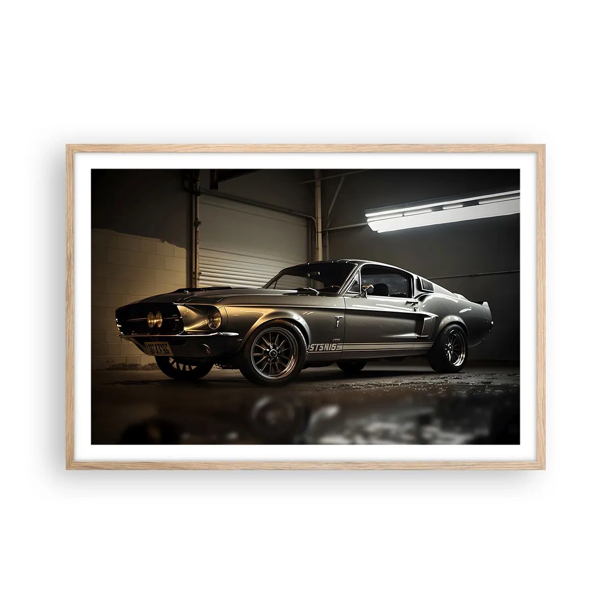 Plakat i ramme af lyst egetræ - Tilbage til fortiden - 91x61 cm