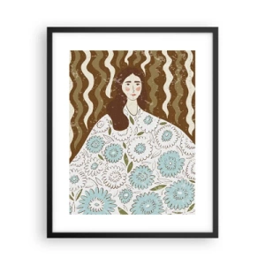 Plakat i sort ramme - Portræt i en blomstret kappe - 40x50 cm