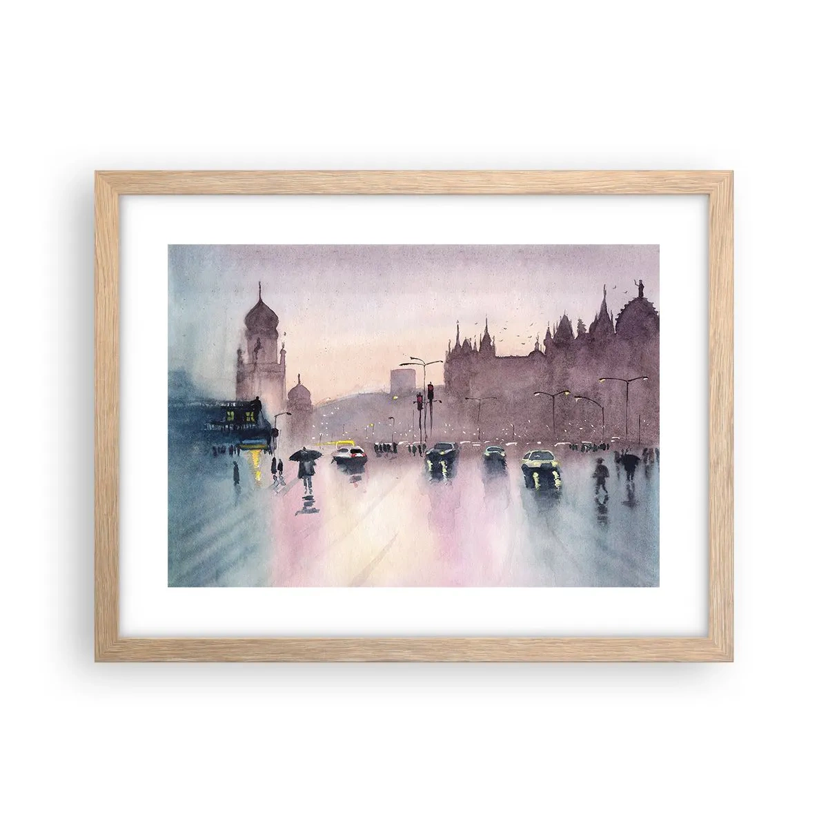 Plakat i ramme af lyst egetræ - I en regnfuld tåge - 40x30 cm
