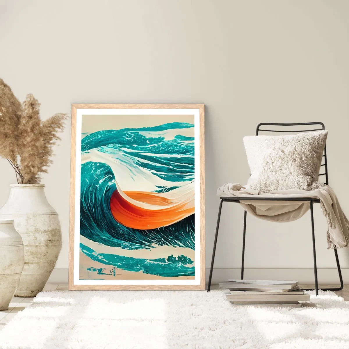 Plakat i ramme af lyst egetræ - Surferens drøm - 70x100 cm