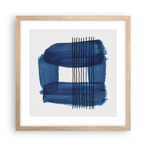 Plakat i ramme af lyst egetræ - Blå-sort sammensætning - 40x40 cm