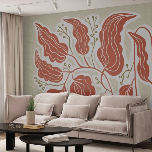 Fototapet Premium Canvas - Folk og koral - Boho, Botanisk, Blomster - 200x140 cm