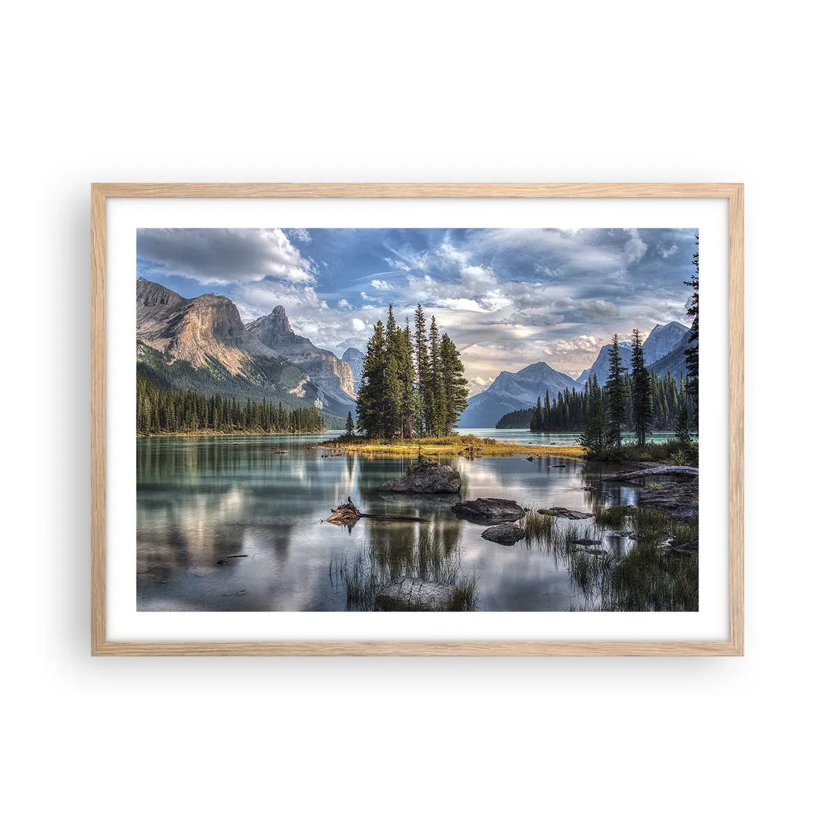 Plakat i ramme af lyst egetræ - Over store og klare vande… - 70x50 cm