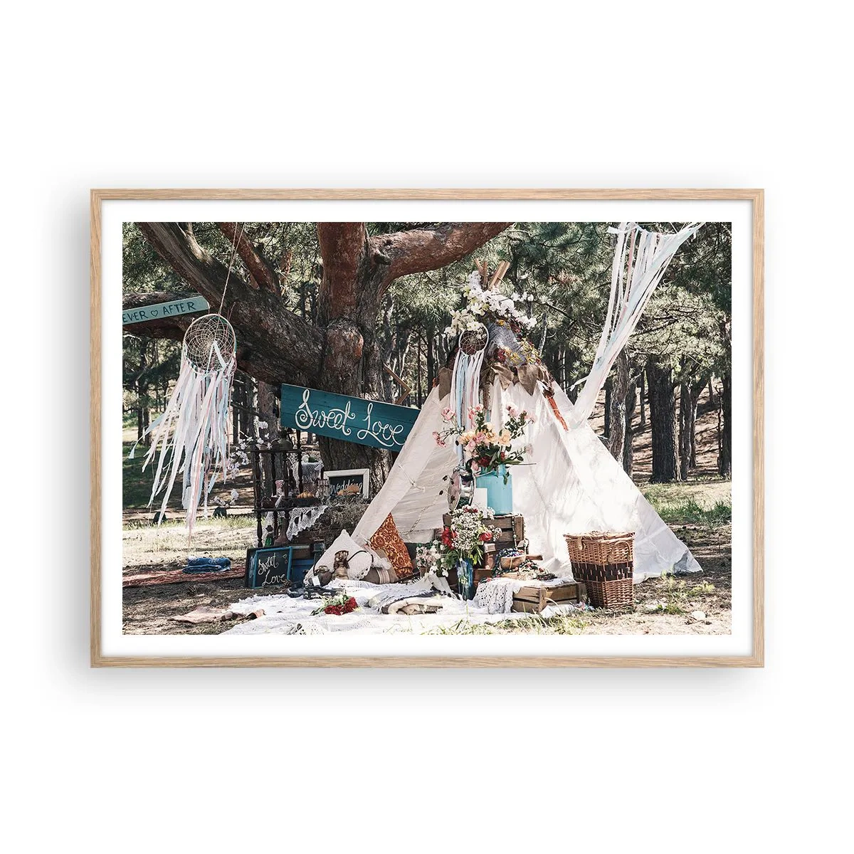 Plakat i ramme af lyst egetræ - Make love… - 100x70 cm
