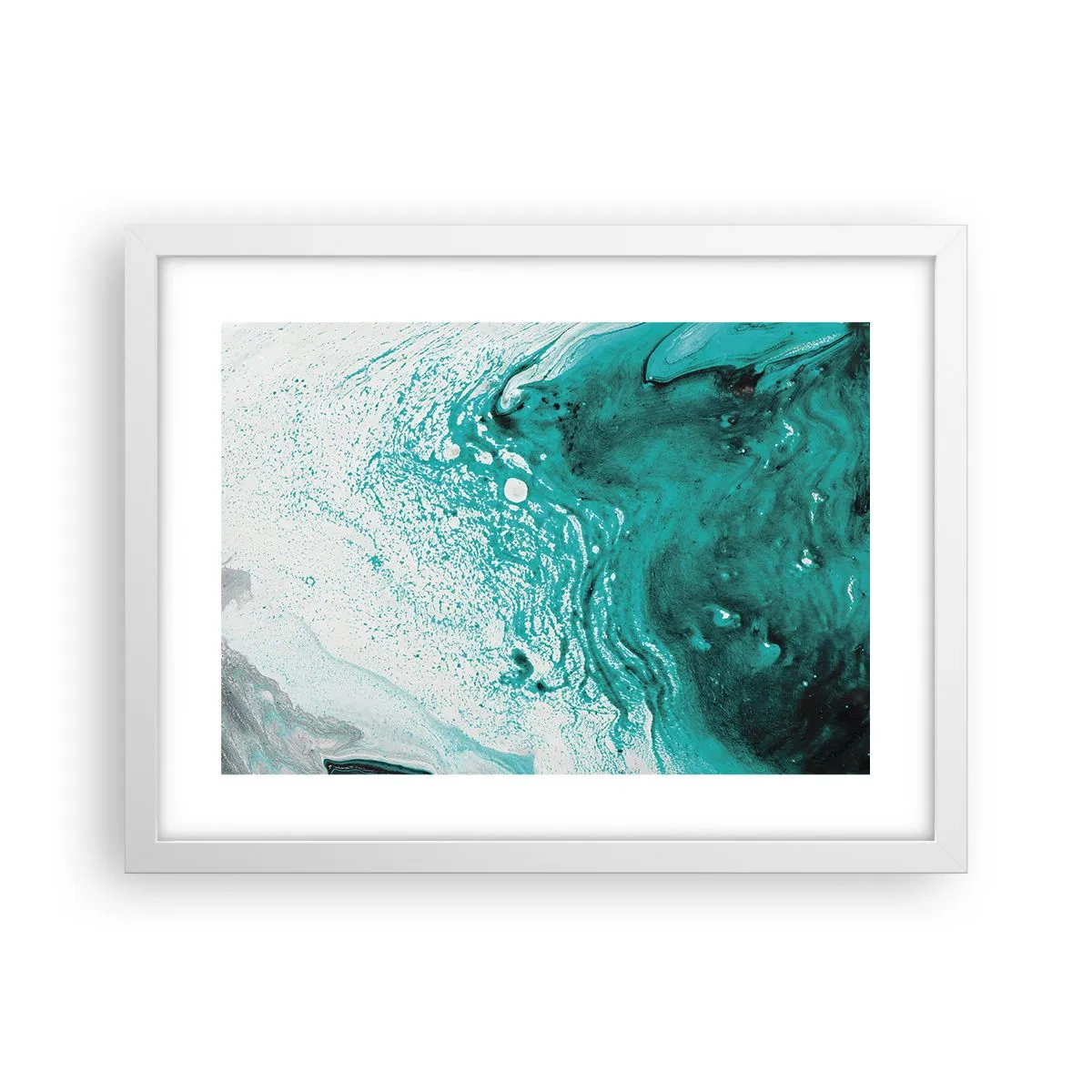 Plakat i hvid ramme - Opløses i hvidt og turkis - 40x30 cm