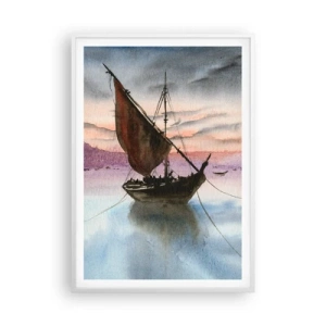 Plakat i hvid ramme - Aften i havnen - 70x100 cm