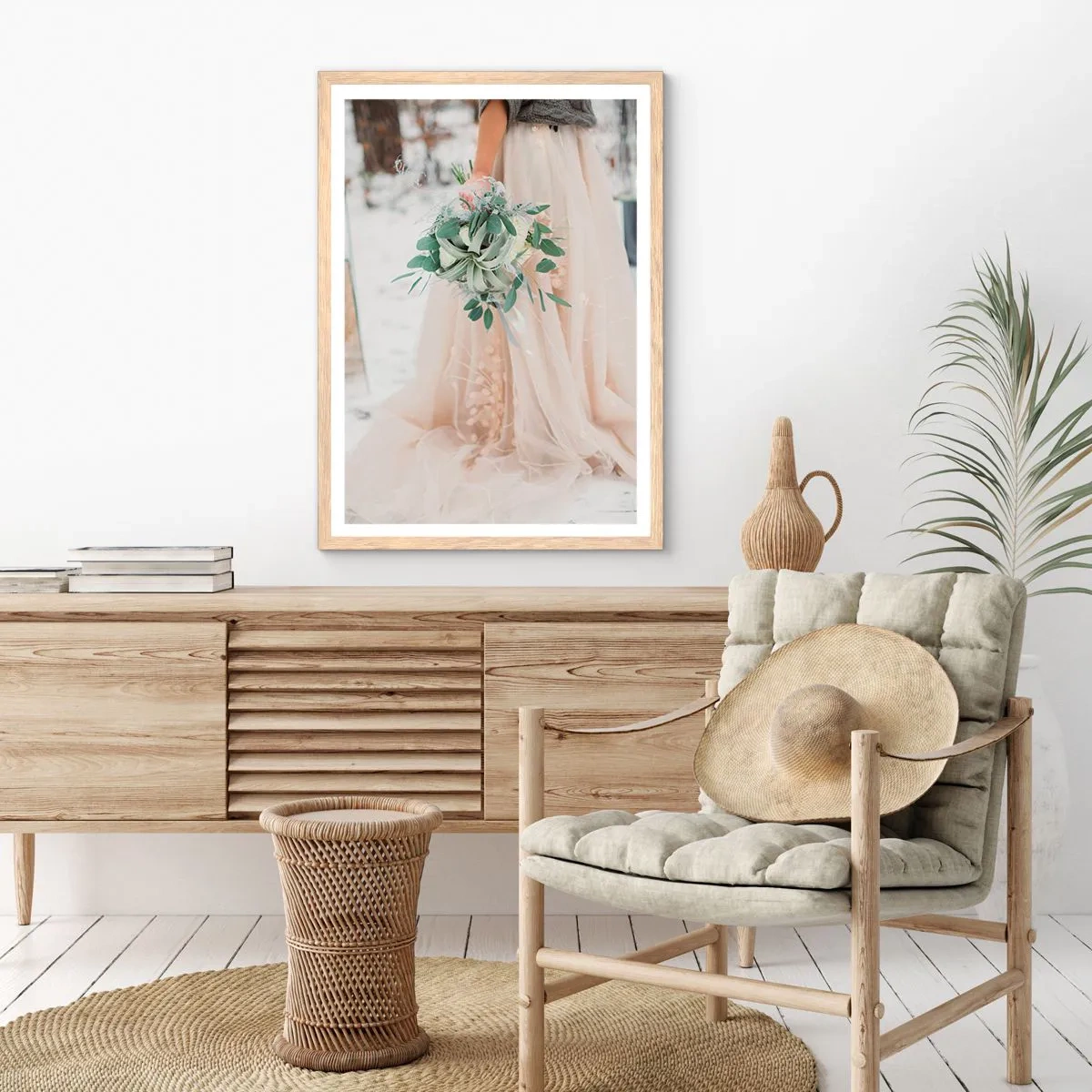 Plakat i ramme af lyst egetræ - Og de levede lykkeligt til deres dages ende - 30x40 cm