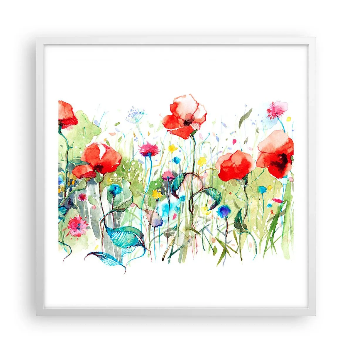 Plakat i hvid ramme - En blomstrende eng i maj - 60x60 cm