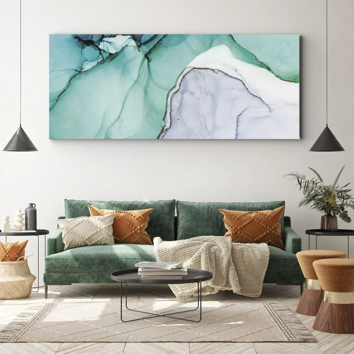 Lærredstryk - Billede på lærred - Undersøgelse i turkis - 100x40 cm